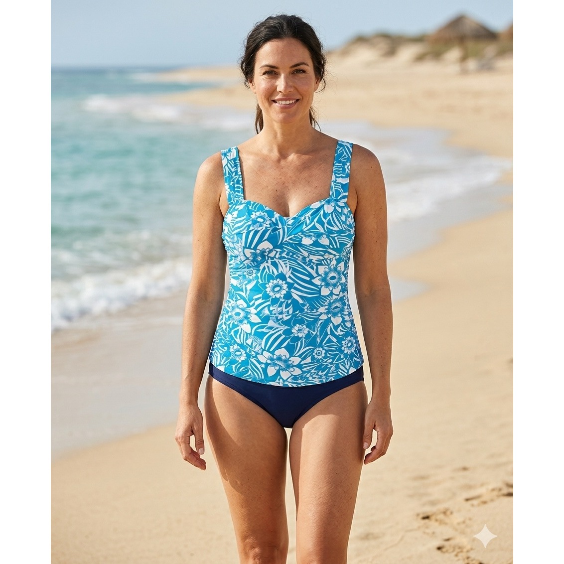 Beach Modest Tropical Eddie Bauer Tankini Sz 8 Floral Print Blue White Swimwear